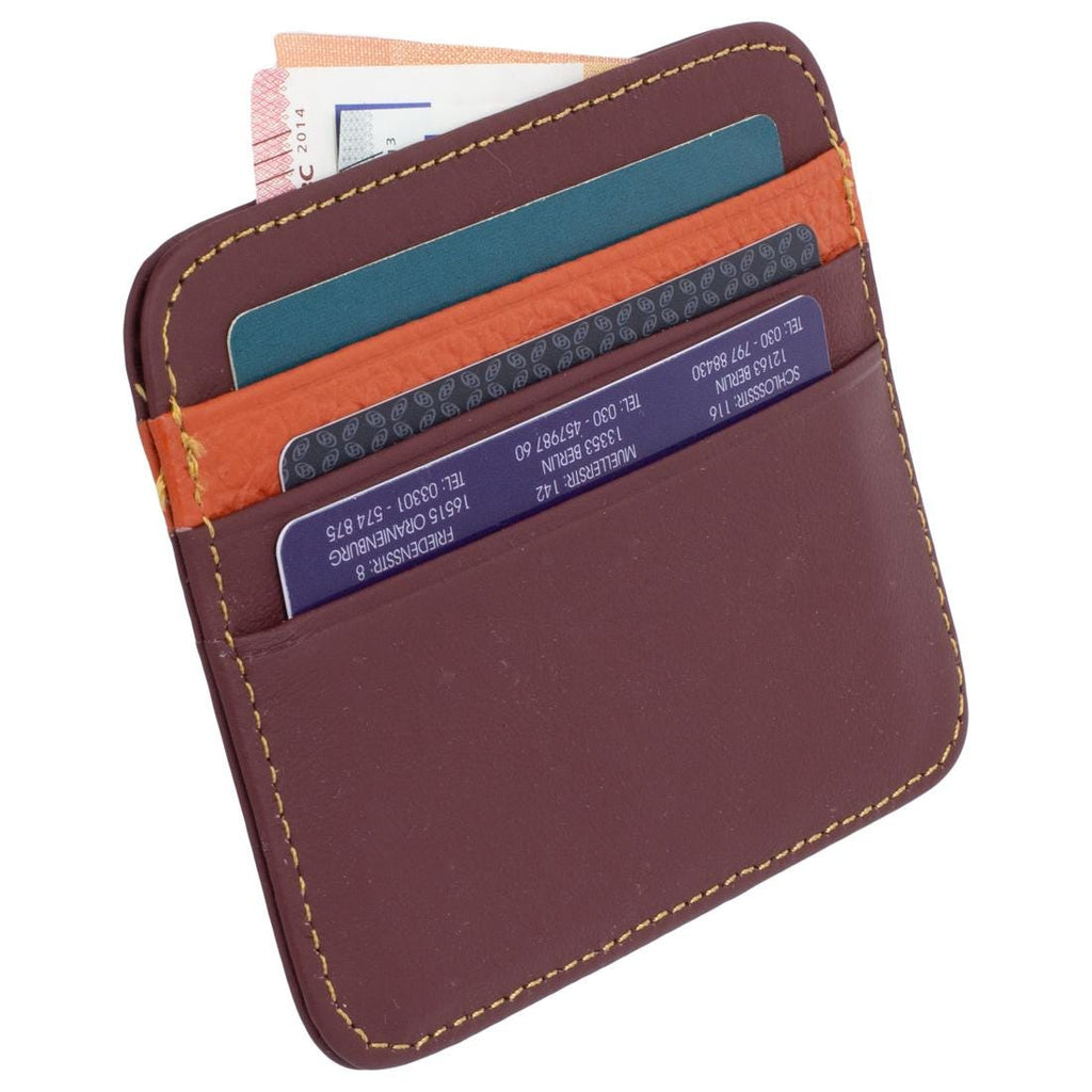 RFID Kartenetui Echtleder Dunkelrot – 6 Kartenfächer, 1 Geldscheinfach, Slim Card Holder 11×9×0,5 cm