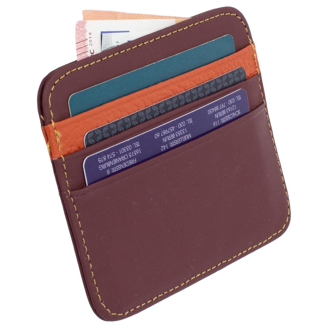 RFID Kartenetui Echtleder Dunkelrot – 6 Kartenfächer, 1 Geldscheinfach, Slim Card Holder 11×9×0,5 cm