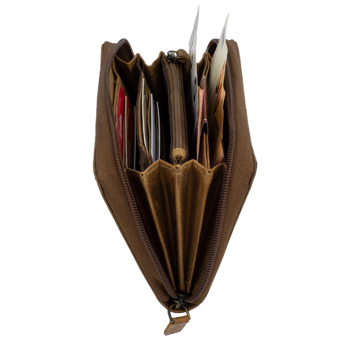 Damen Geldbörse aus Echtleder mit RFID-Schutz, Braun, 18 × 10 × 3 cm, großes Portemonnaie mit Reißverschluss