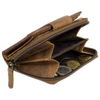 Damen Geldbörse aus Rindsleder mit RFID-Schutz, Braun, 11 × 10 × 4 cm, kleines Portemonnaie mit Blumenprägung