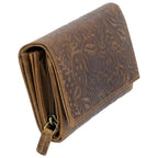 RFID Damen-Geldbörse Echtleder Braun – 12 Kartenfächer, 3 Geldscheinfächer, Vintage-Prägung, 15×10×4 cm