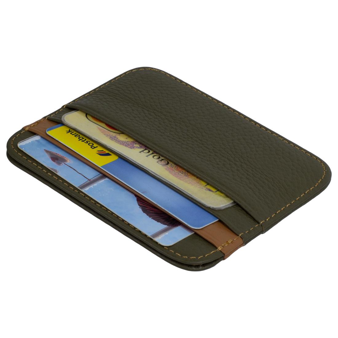 RFID Kartenetui Echtleder Olivgrün – 6 Kartenfächer, 1 Geldscheinfach, Slim Card Holder 11×9×0,5 cm