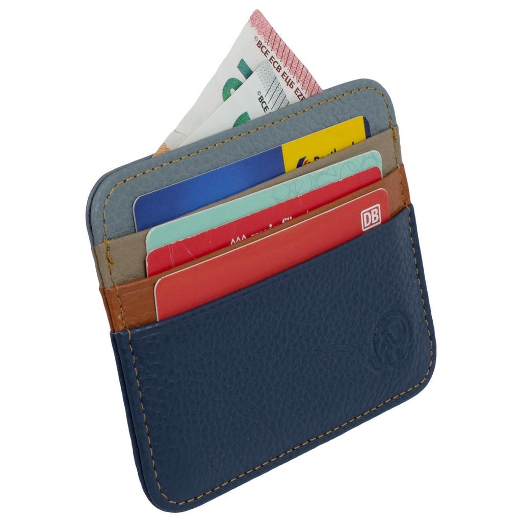RFID Kartenetui Echtleder Blau – 6 Kartenfächer, 1 Geldscheinfach, Slim Card Holder 11×9×0,5 cm