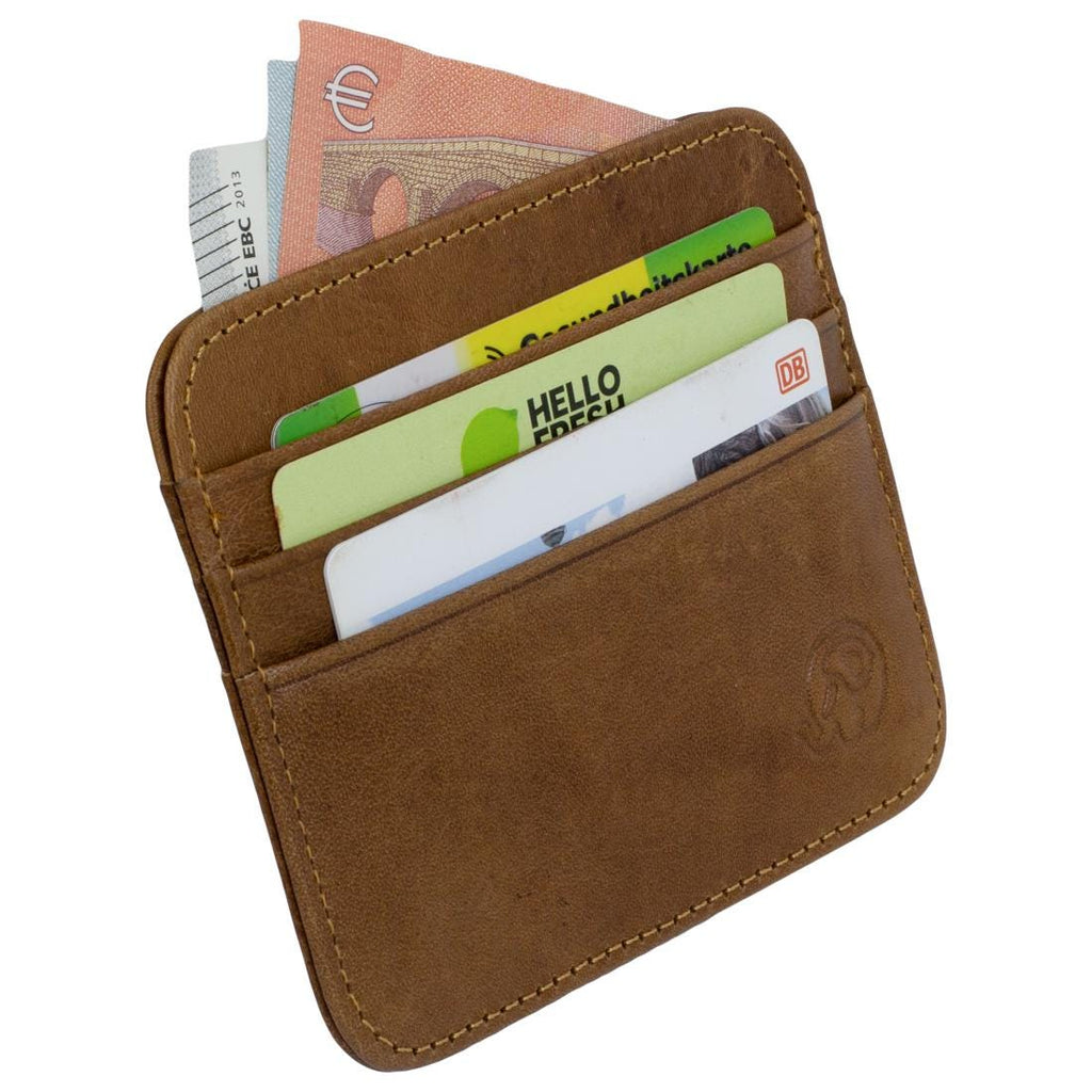 RFID Kartenetui Echtleder Braun – 6 Kartenfächer, 1 Geldscheinfach, Slim Card Holder 11×9×0,5 cm