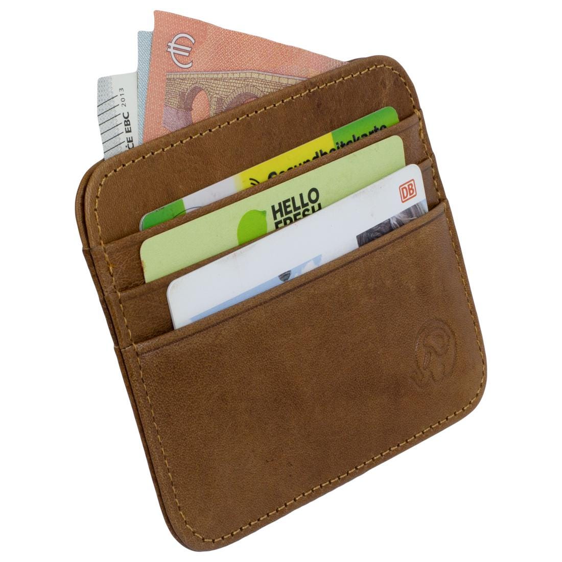 RFID Kartenetui Echtleder Braun – 6 Kartenfächer, 1 Geldscheinfach, Slim Card Holder 11×9×0,5 cm