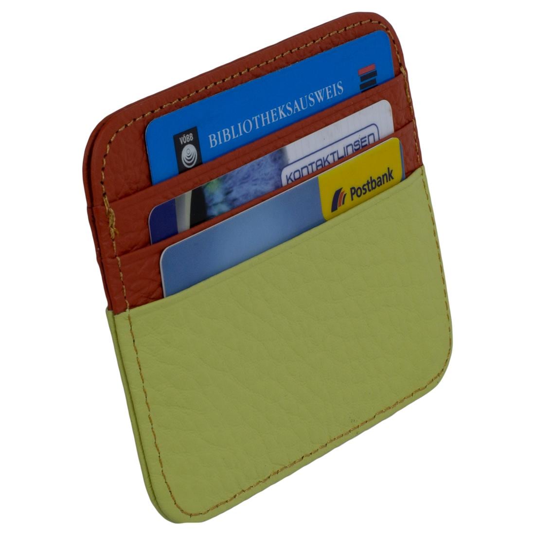 RFID Kartenetui Echtleder Rot-Grün, 6 Kartenfächer, 1 Geldscheinfach, Slim Card Holder 11×9×0,5 cm