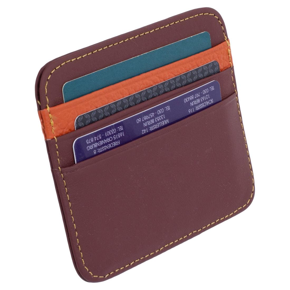 RFID Kartenetui Echtleder Dunkelrot – 6 Kartenfächer, 1 Geldscheinfach, Slim Card Holder 11×9×0,5 cm