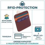 RFID Kartenetui Echtleder Dunkelrot – 6 Kartenfächer, 1 Geldscheinfach, Slim Card Holder 11×9×0,5 cm