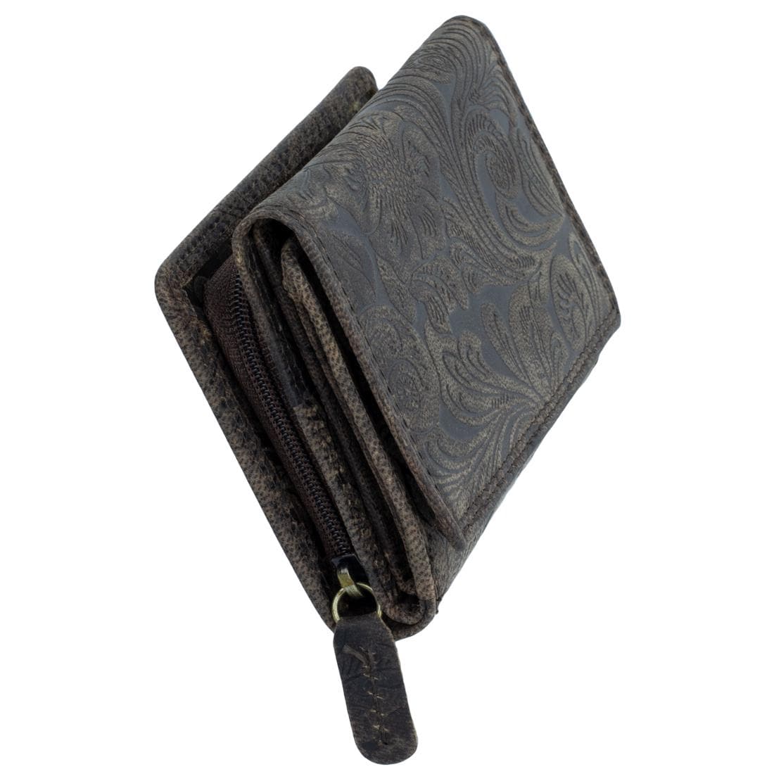 Damen Portemonnaie Geldbörse Geldbeutel aus Nappaleder mit RFID-Schutz, dunkelbraun, 12x8x2,5 cm, 9