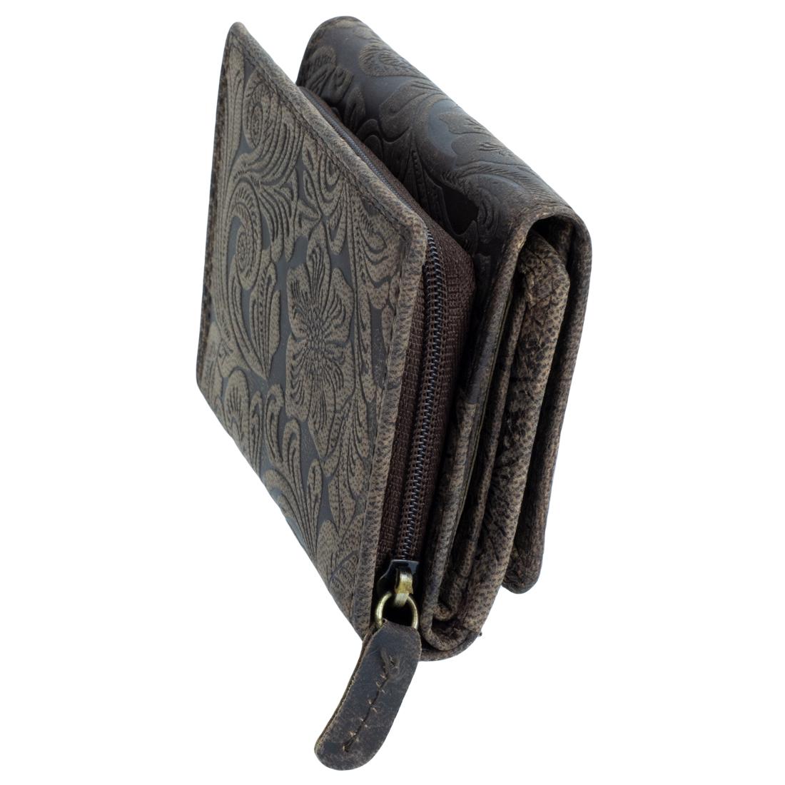 Damen Portemonnaie Geldbörse Geldbeutel aus Nappaleder mit RFID-Schutz, dunkelbraun, 12x8x2,5 cm, 9