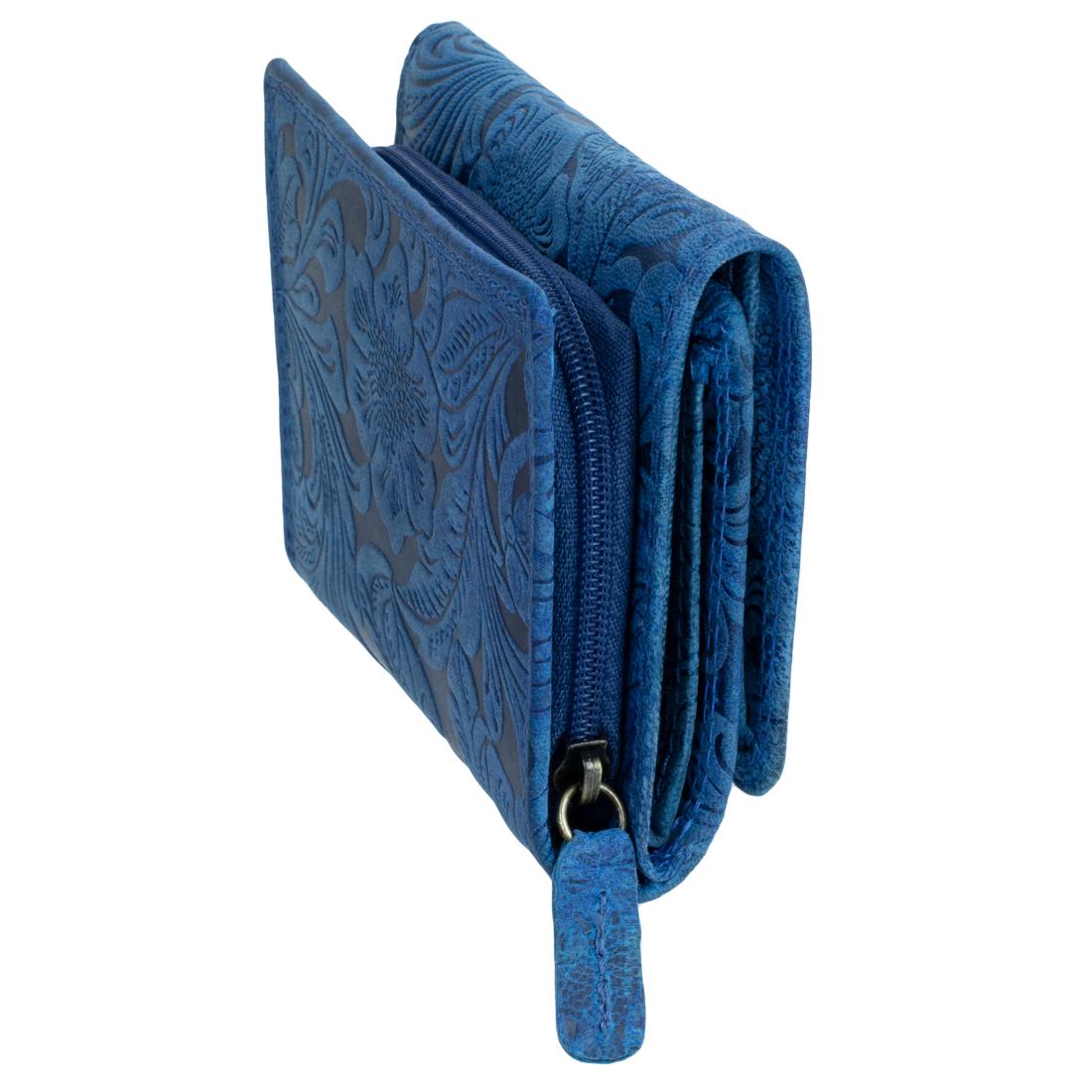Damen Portemonnaie Geldbörse Geldbeutel aus Nappaleder mit RFID-Schutz, Blau, 12x8x2,5 cm, 9 Kartenfächer