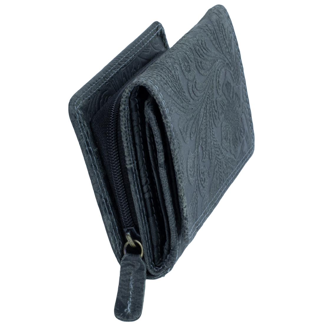 Damen Portemonnaie Geldbörse Geldbeutel Leder RFID Schutz Anthrazit, klein 12x8x2,5 cm, 9 Kartenfächer