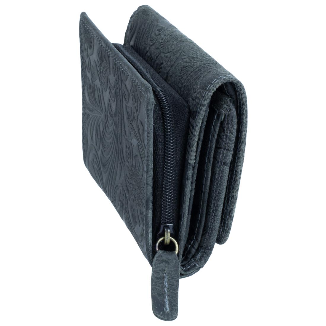 Damen Portemonnaie Geldbörse Geldbeutel Leder RFID Schutz Anthrazit, klein 12x8x2,5 cm, 9 Kartenfächer