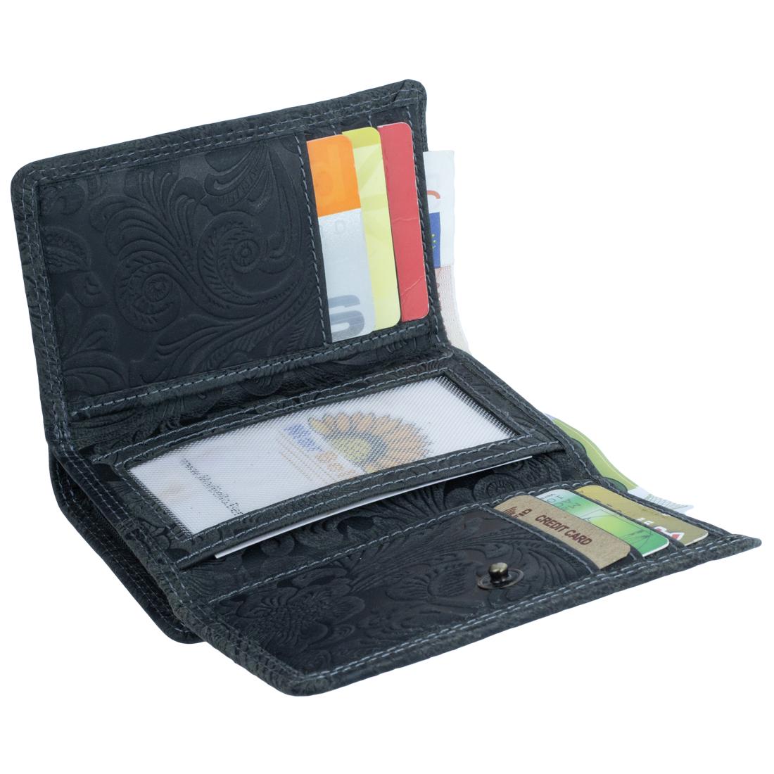 Damen Portemonnaie Geldbörse Geldbeutel Leder RFID Schutz Anthrazit, klein 12x8x2,5 cm, 9 Kartenfächer