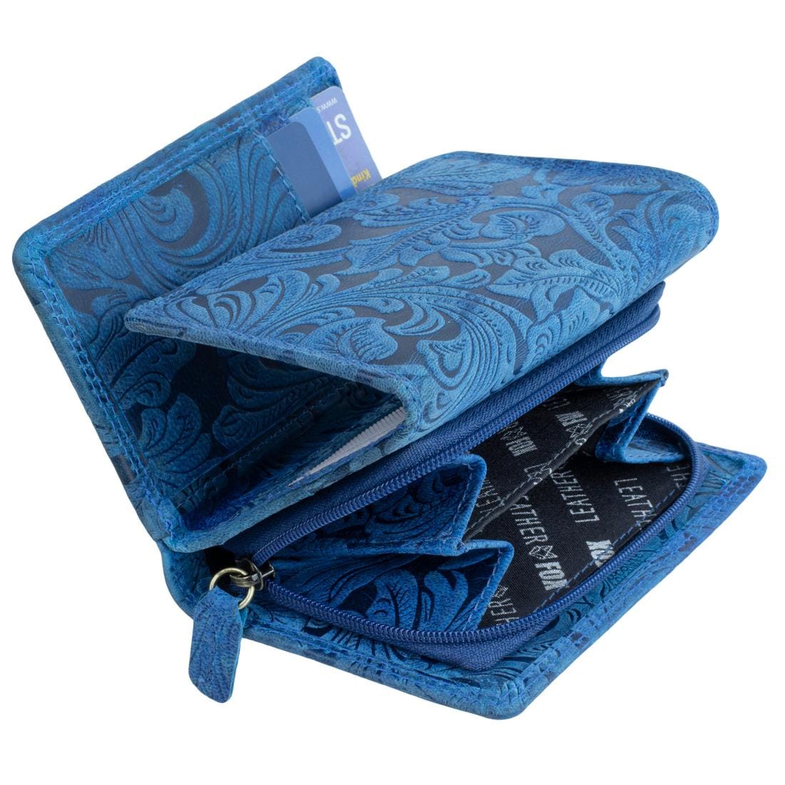 Damen Portemonnaie Geldbörse Geldbeutel aus Nappaleder mit RFID-Schutz, Blau, 12x8x2,5 cm, 9 Kartenfächer