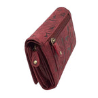 Damen Geldbörse aus Echtleder mit RFID-Schutz, Rot, 15 × 10 × 4,5 cm, 12 Kartenfächer, florale Prägung