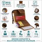 Damen Geldbörse aus Rindsleder mit RFID-Schutz, Braun, 11 × 10 × 4 cm, kleines Portemonnaie mit Blumenprägung