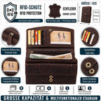 Damen Geldbörse aus Echtleder mit RFID-Schutz, Braun, 16,5 × 10,5 × 4 cm, florale Prägung, viele Fächer